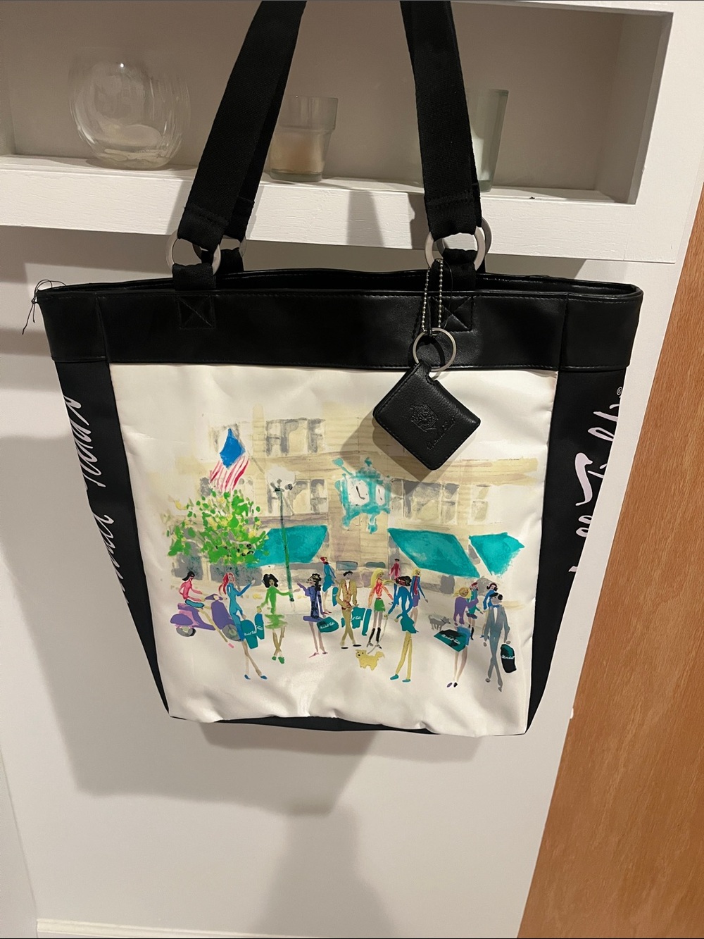 City Market Canvas Tote Bag - Black & White with Turquoise Accent